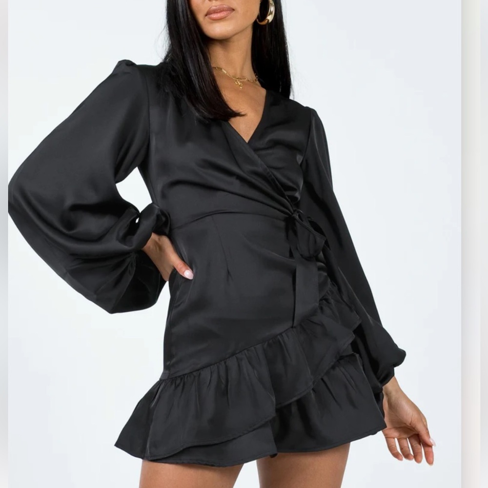 Princess polly sharnaya wrap mini dress black